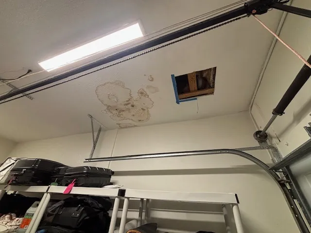 Garage ceiling water intrusion and staining
