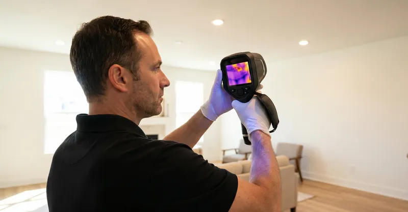 Inspector using thermal imaging camera for mold detection